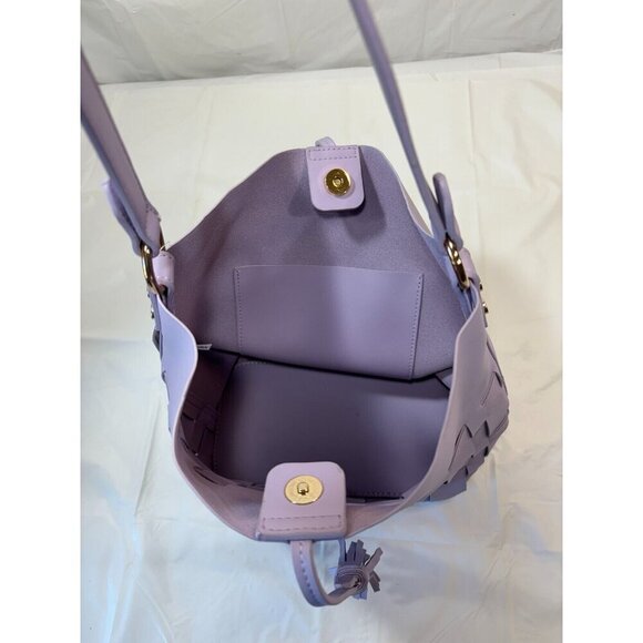 Mello World PURPLE BASKET WEAVE BUCKET BAG Purse/ Shoulder Bag - Picture 8 of 14